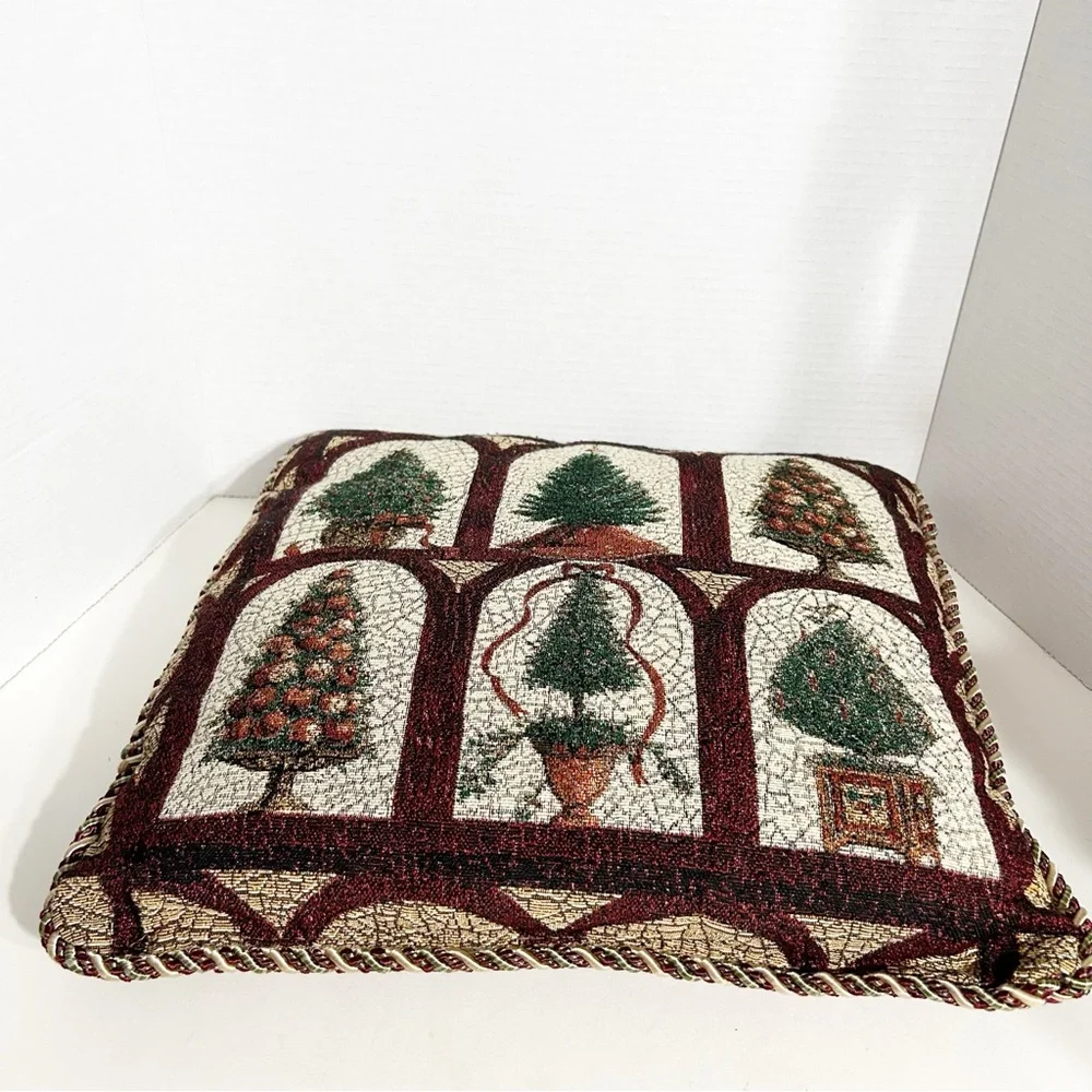Unbranded Vintage Various Christmas Tree Design Tapestry Holiday Pillow CordTrim